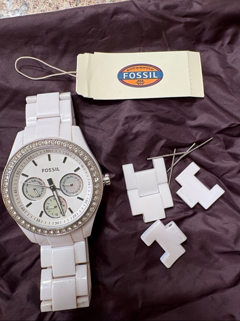 Fossil Women’s Stella Glossy White Ceramic Crystal Accent Watch
